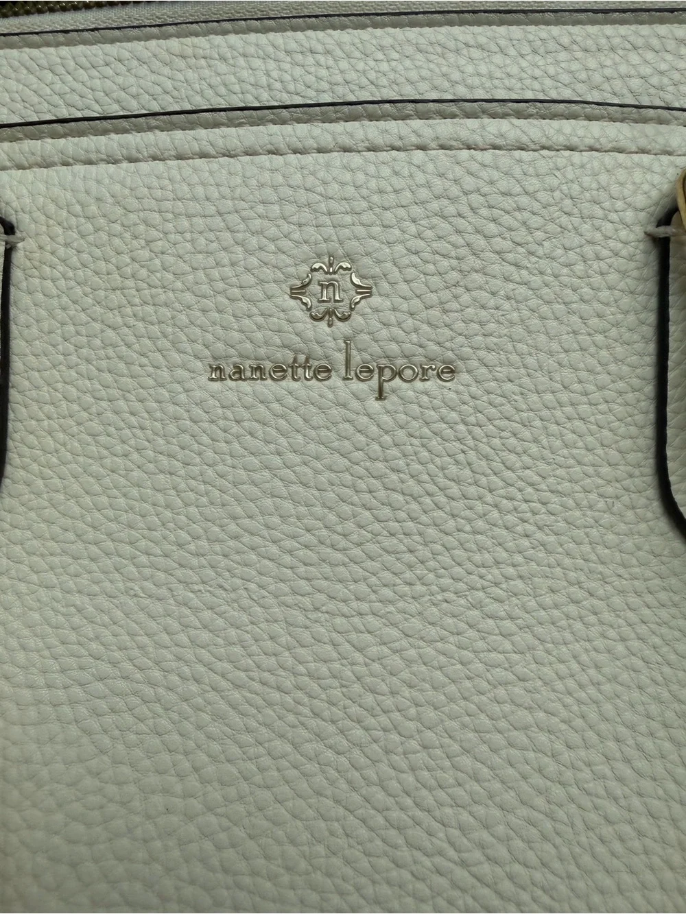 Nanette Lepore Cream Leather Double Zip Satchel with Gold Hardware